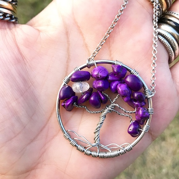 Boho tree of life purple coral moonstone wire wrap - Picture 2 of 8